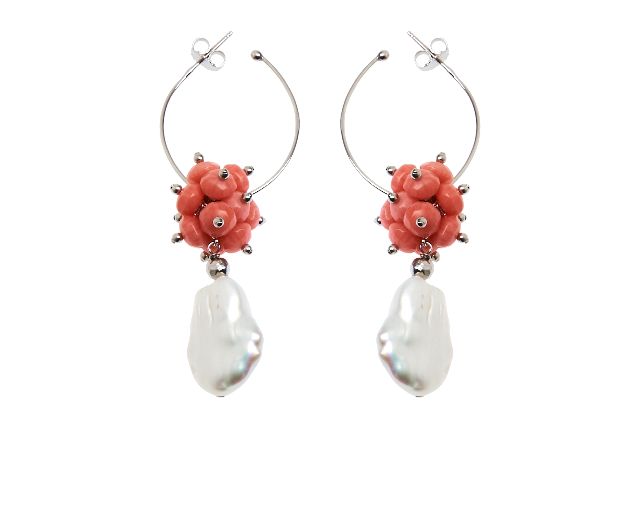 Orecchini argento con corallo bamboo e perle