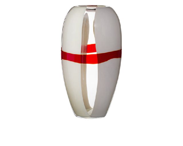 Vase ogiva murano glass ivory, grey and red