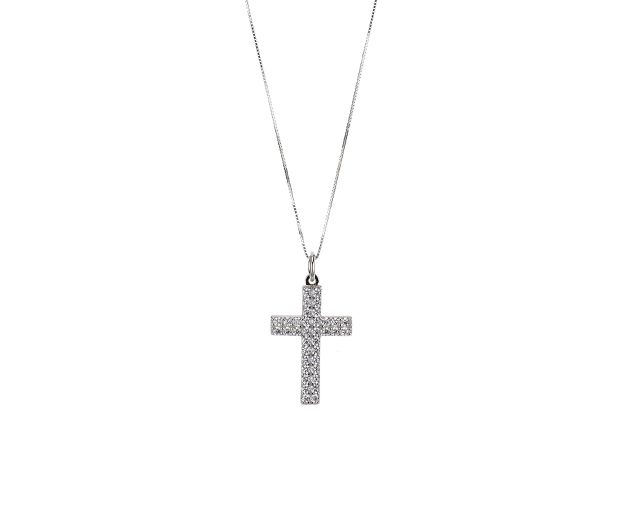 Necklace silver with cross in zircons