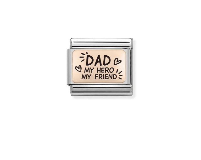 Dad my hero composable acciaio oro rosa 375 e smalto