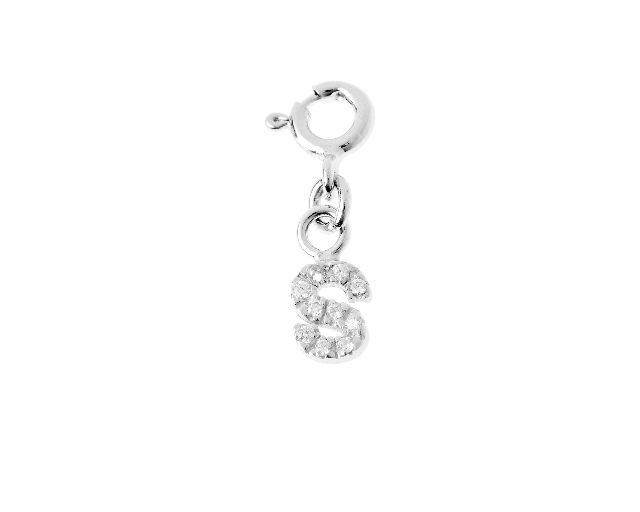 S letter charm silver with zircons