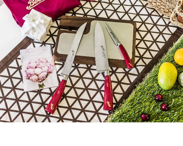 Set chef 3 pezzi elegance acciaio con manico rosso