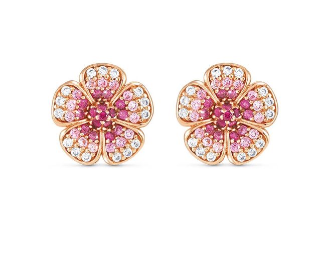 Orecchini crysalis argento dorato con fiore di zirconi rosa