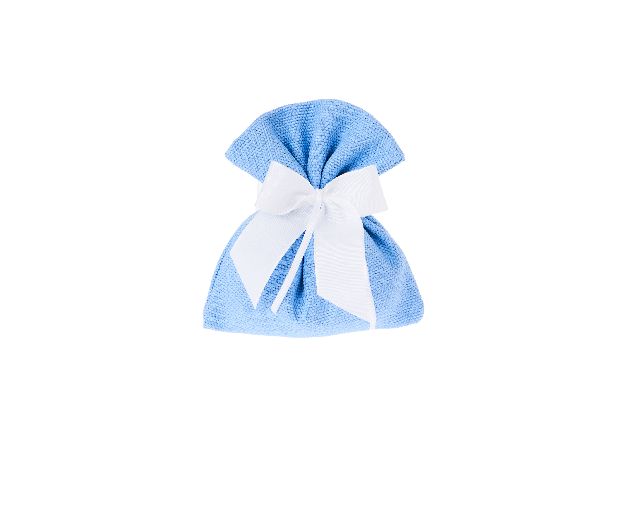 Sacchetto portaconfetti azzurro con fiocco rigatino azzurro