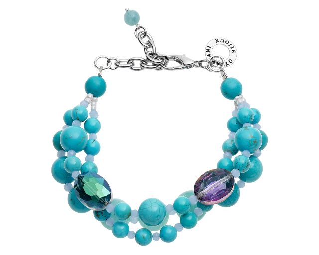 Bracciale 3 fili turchese, cristalli e perline