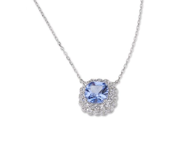 Collana argento con zirconi acquamarina e bianchi
