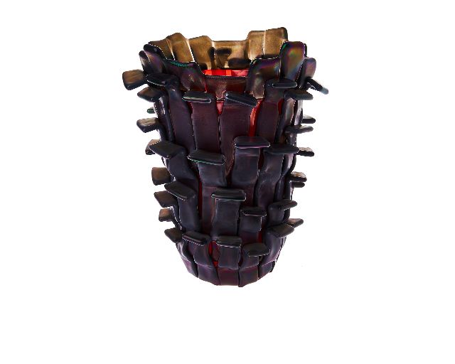 Vaso ritagli vetro di murano sabbia e rosso iridato