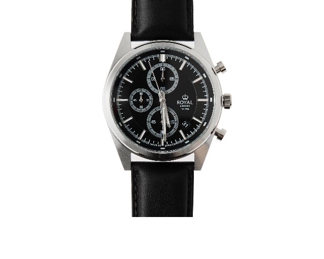 Watch steel with black dial and leather strap