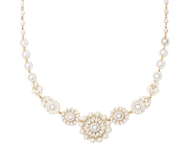 Necklace gold-plated brass with white rhinestones