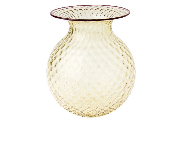 Vase fiori balloton murano glass brown with red ring