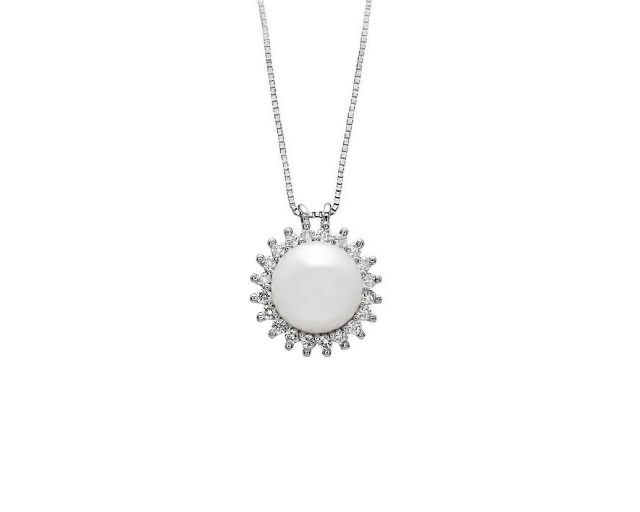 Collana oro 750‰ con perla akoya e diamanti