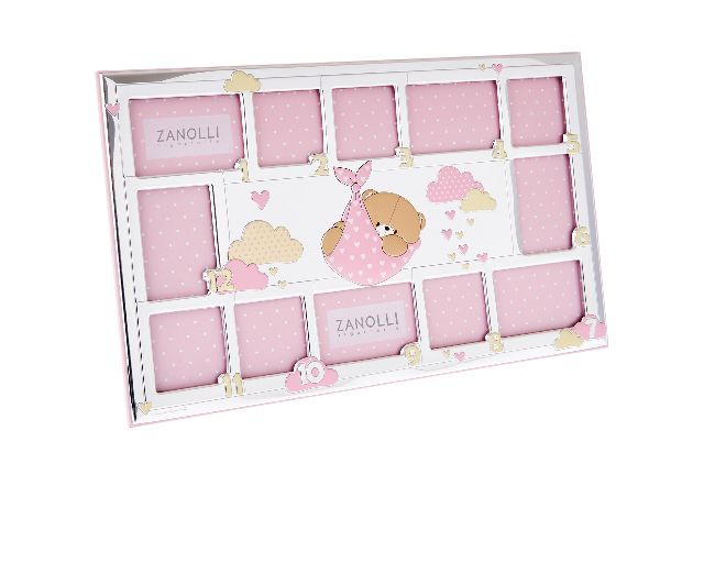 Picture frame forever friends pvd silver teddy bear first year pink