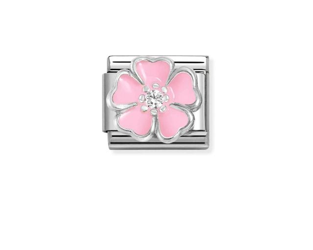 Pink flower composable steel silver and zircons