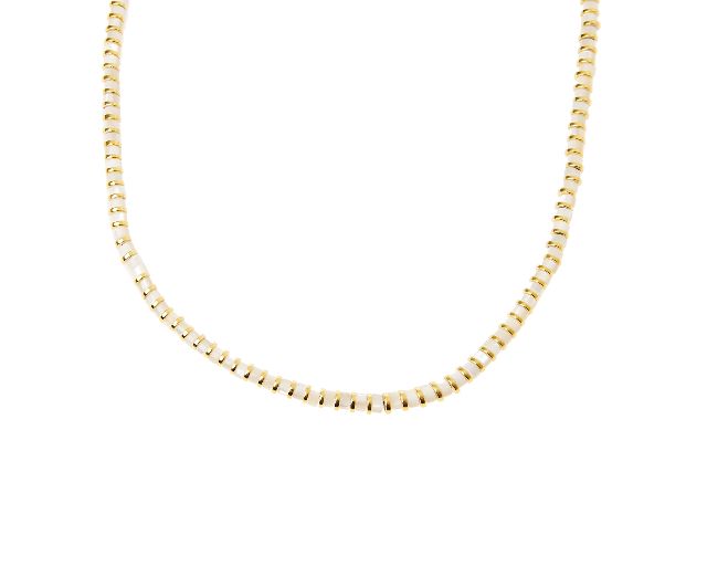 Collana argento dorato con tondi in ceramica bianca