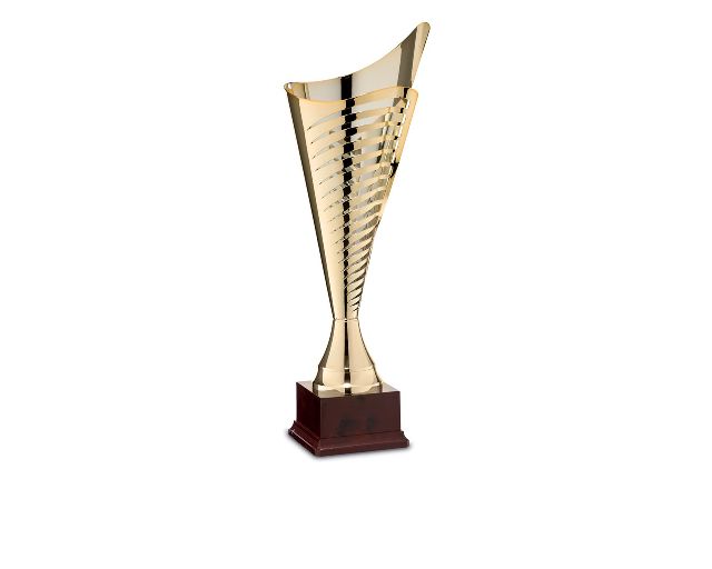 Coppa in metallo dorato con base in plastica
