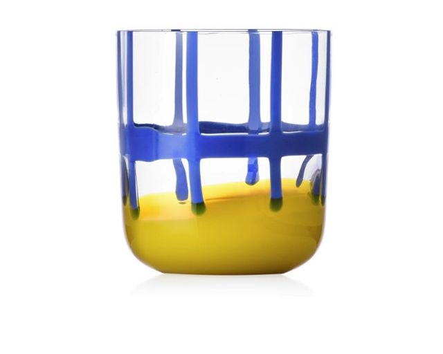 Bicchiere tumbler gesti azzurro giallo