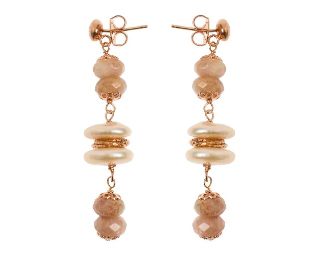 Orecchini argento rosè con moonstone e perle