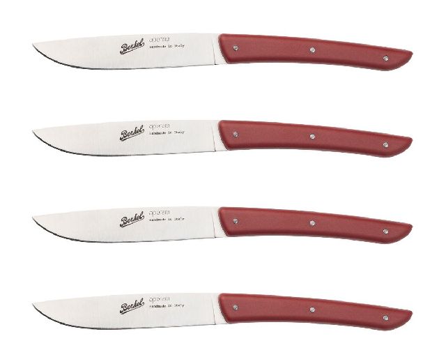 Set coltelli bistecca color acciaio rosso 4 pezzi