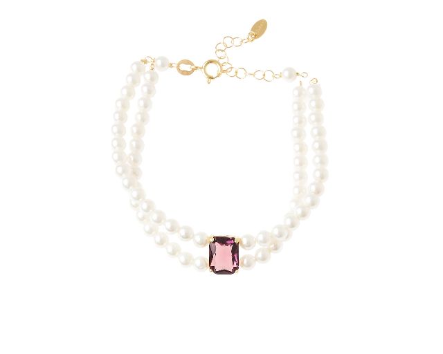 Bracciale argento con perle di fiume e cristallo vinaccia