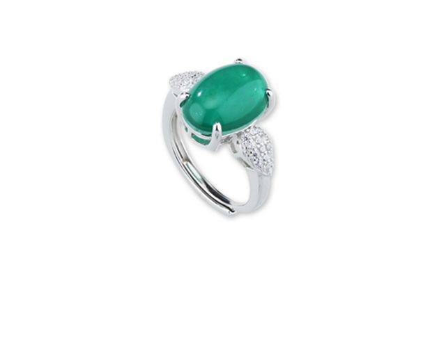 Ring luce silver with cubic zirconia and green fusion stone