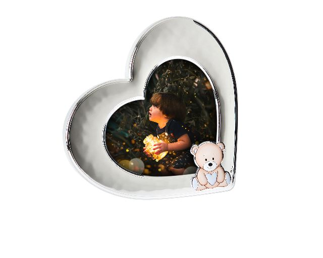 Heart picture frame teddy bear with heart pvd silver blue