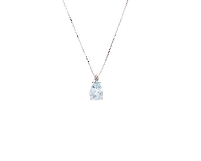 Collana oro 750‰ con acquamarina goccia e diamanti