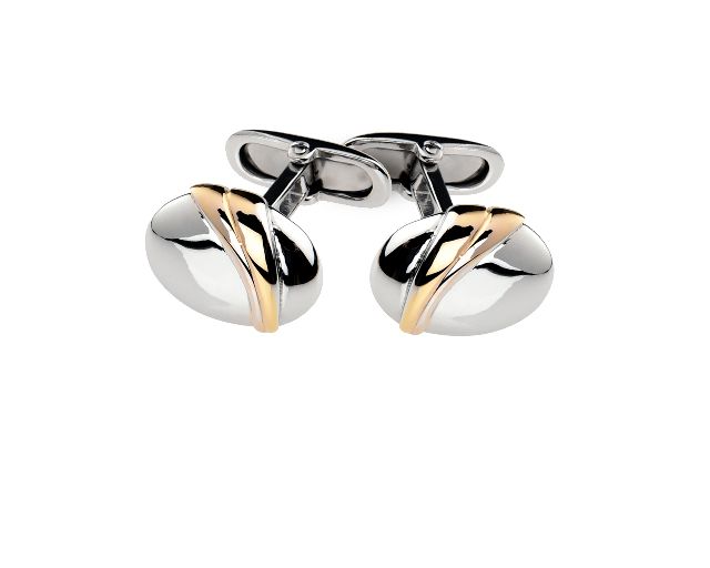 Cufflinks silver ovals with golden stripes