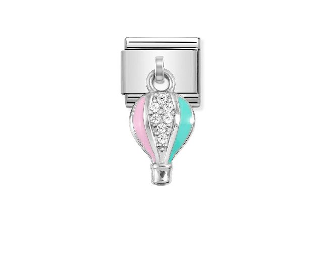 Pendente mongolfiera composable acciaio argento e zirconi