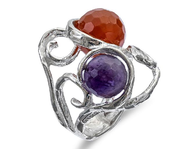 Ring vibra silver with amethyst and carnelian