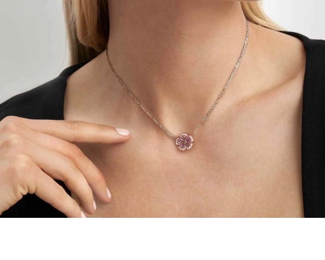 Necklace crysalis silver gold with pink zircon flower