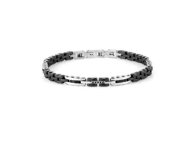 Bracelet strong steel with black zircons