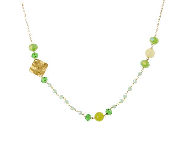 Collana argento dorato con pietre verdi
