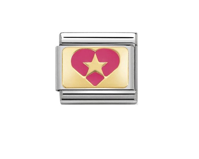 Fuchsia heart with star composable steel gold and enamel