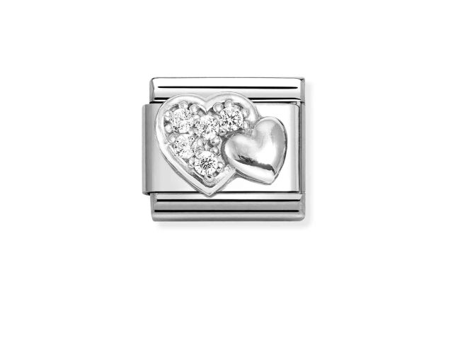 Cuore bombato composable acciaio argento e zirconi
