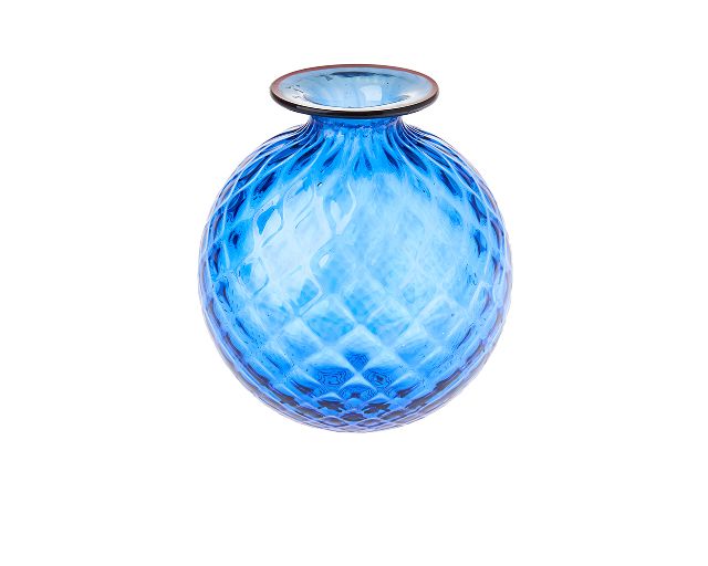 Vaso Monofiore Balloton Vetro Di Murano Zaffiro Con Filo Rosso Venini 170163 93110014zarv