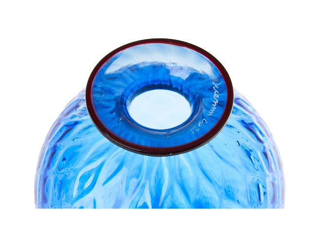 Vaso Monofiore Balloton Vetro Di Murano Zaffiro Con Filo Rosso Venini 170163 93110014zarv