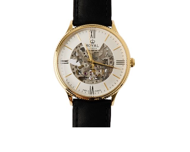 Orologio da polso uomo acciaio con movimento a vista e cinturino in pelle