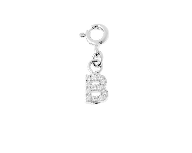B letter charm silver with zircons
