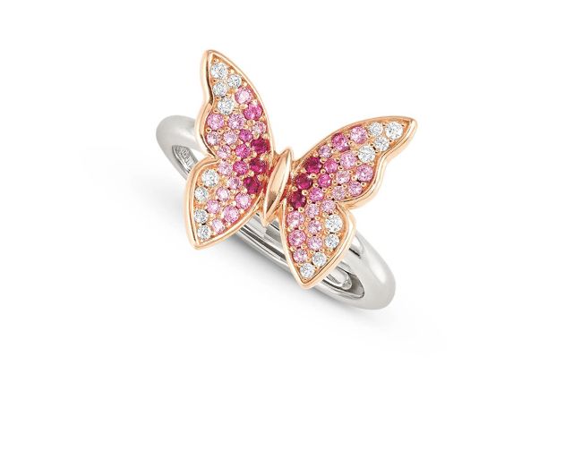 Anello crysalis argento dorato con farfalla di zirconi rosa