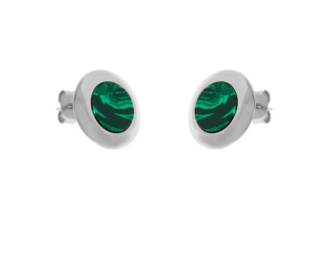 Earrings silver with malachite