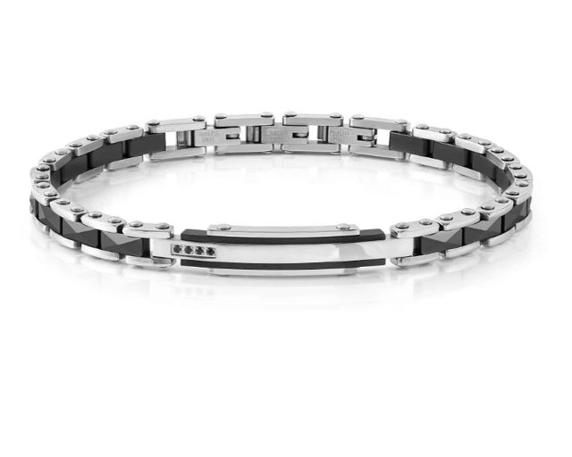 Bracciale strong acciaio con diamanti neri