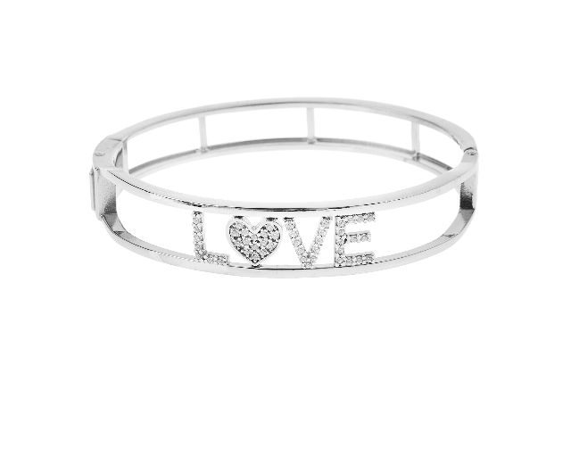 Bracciale rigido my name is argento con scritta love di zirconi