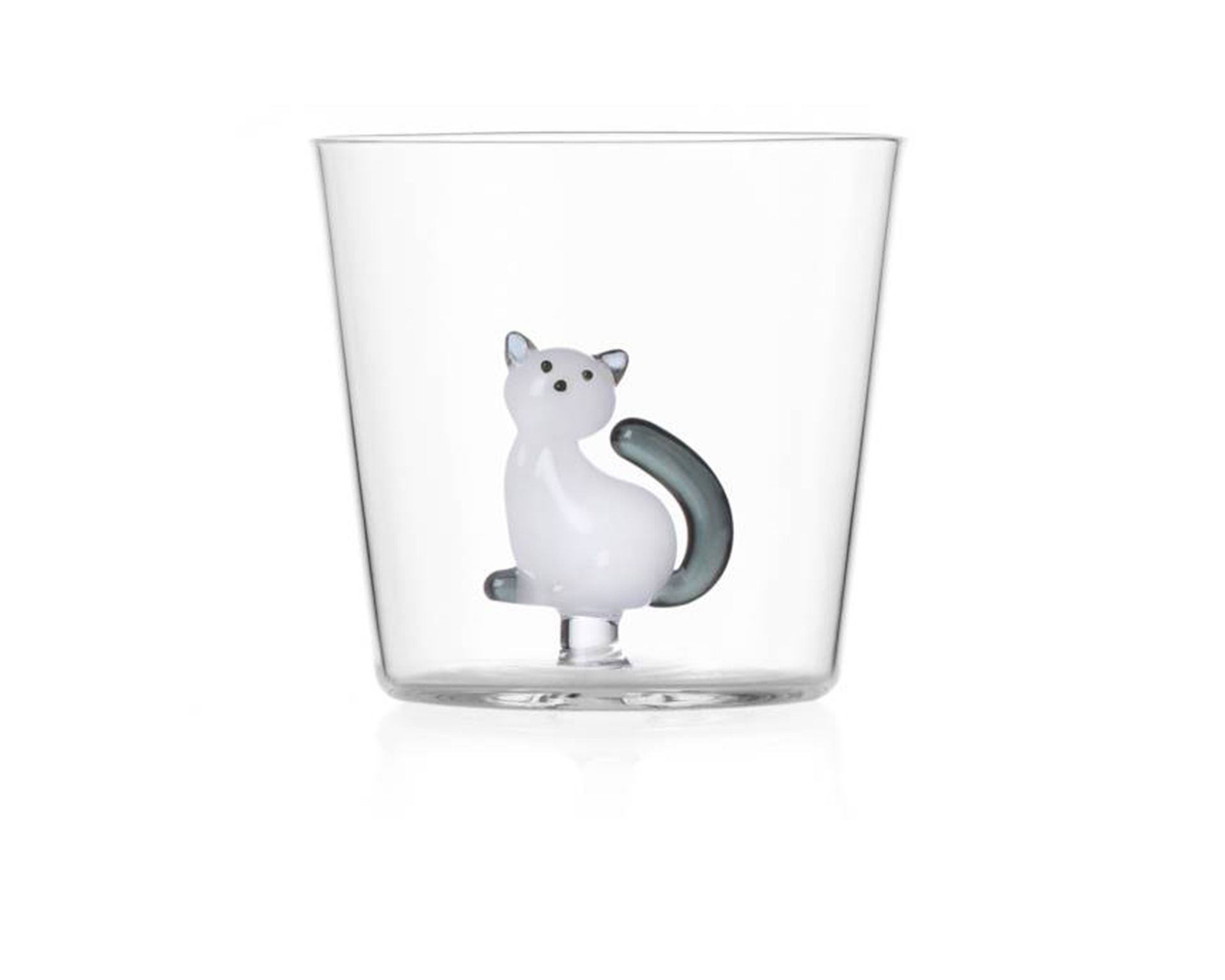 Tumbler Glass Tabby Cat White And Smoke Tail Ichendorf