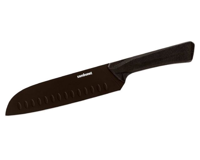 Coltello cucina orientale black edge acciaio monoblocco