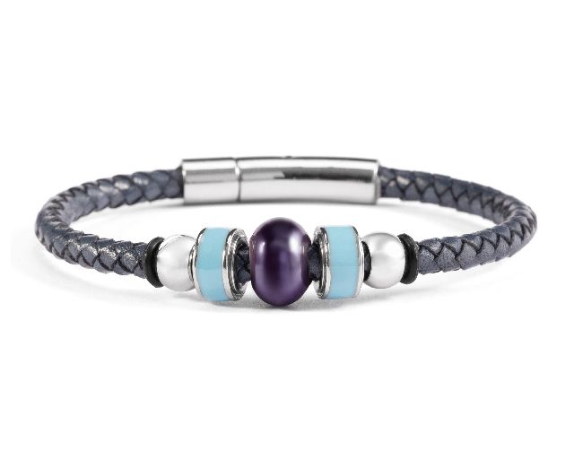 Bracciale flare vetro di murano smalto azzurro e pelle blu
