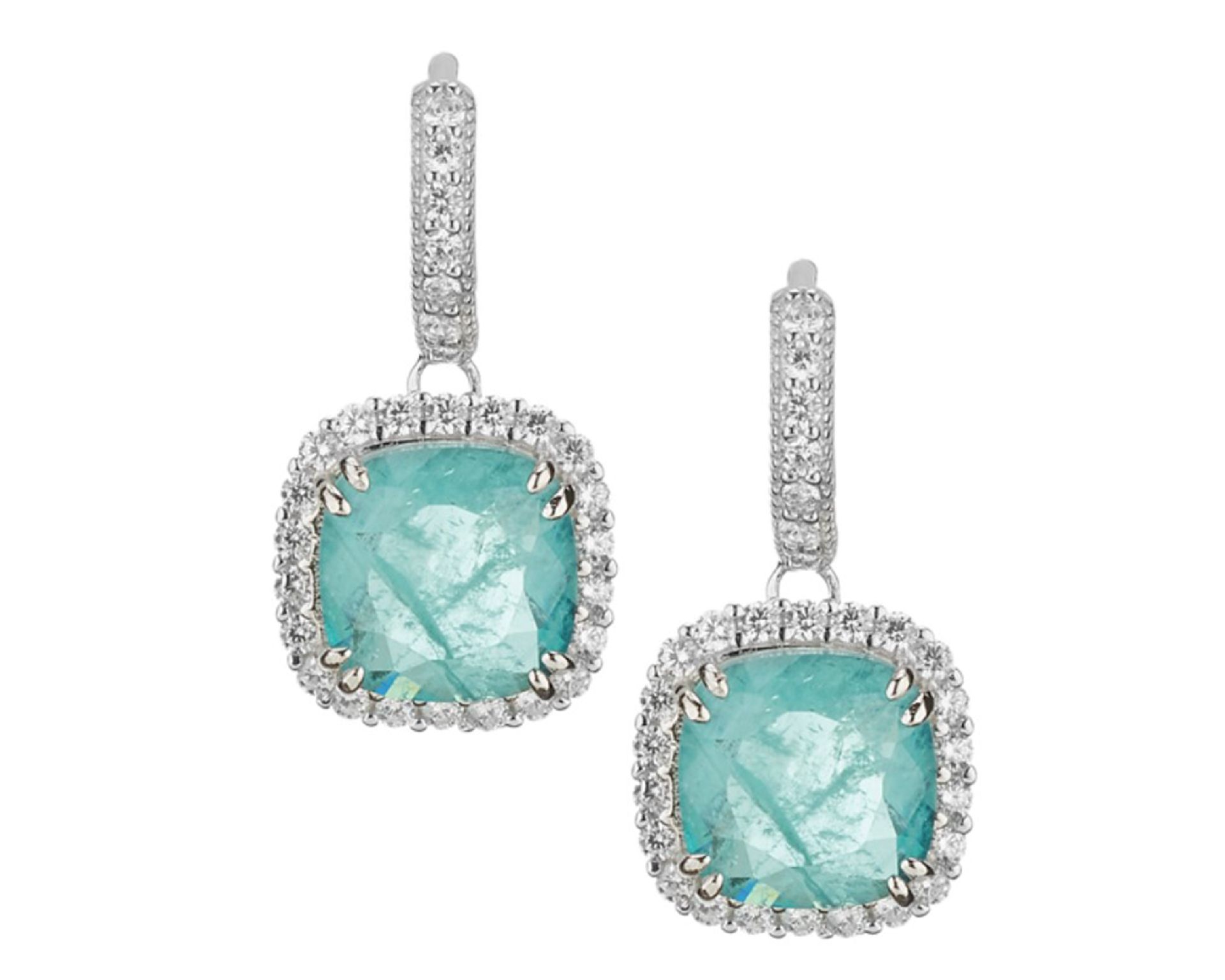 Orecchini Argento Con Cubic Zirconia E Pietra Idrotermale Verde Acqua Sovrani 190116 814j9840