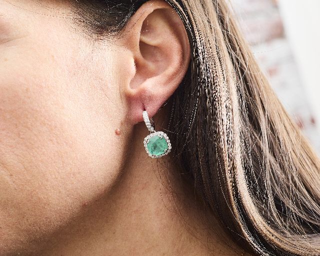 Orecchini Argento Con Cubic Zirconia E Pietra Idrotermale Verde Acqua Sovrani 190116 814j9840