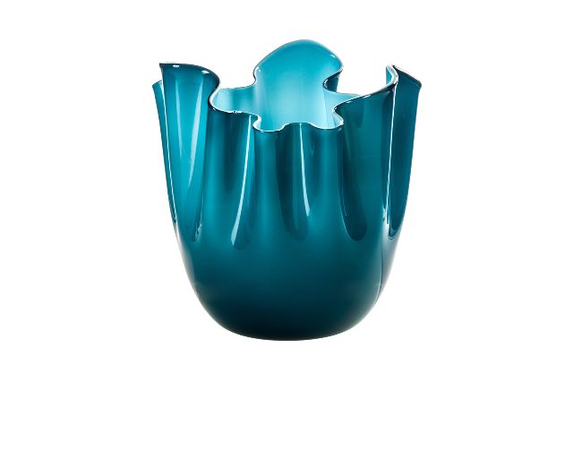 Vase fazzoletto murano glass opalino horizon and aquamarine