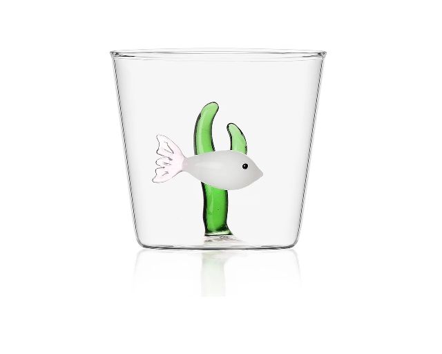 Tumbler glass marine garden white fish and green seaweed