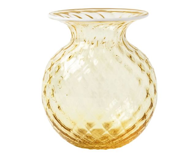 Vaso fiori balloton vetro di murano burro con filo lattimo